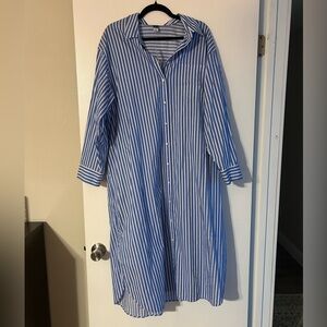 Old Navy Blue and White Striped Long Sleeve Shirt Dress